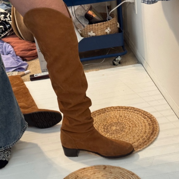 Stuart Weitzman Dunkirk Nubuck Leather Cognac Over The Knee Boot 11 - Picture 8 of 9